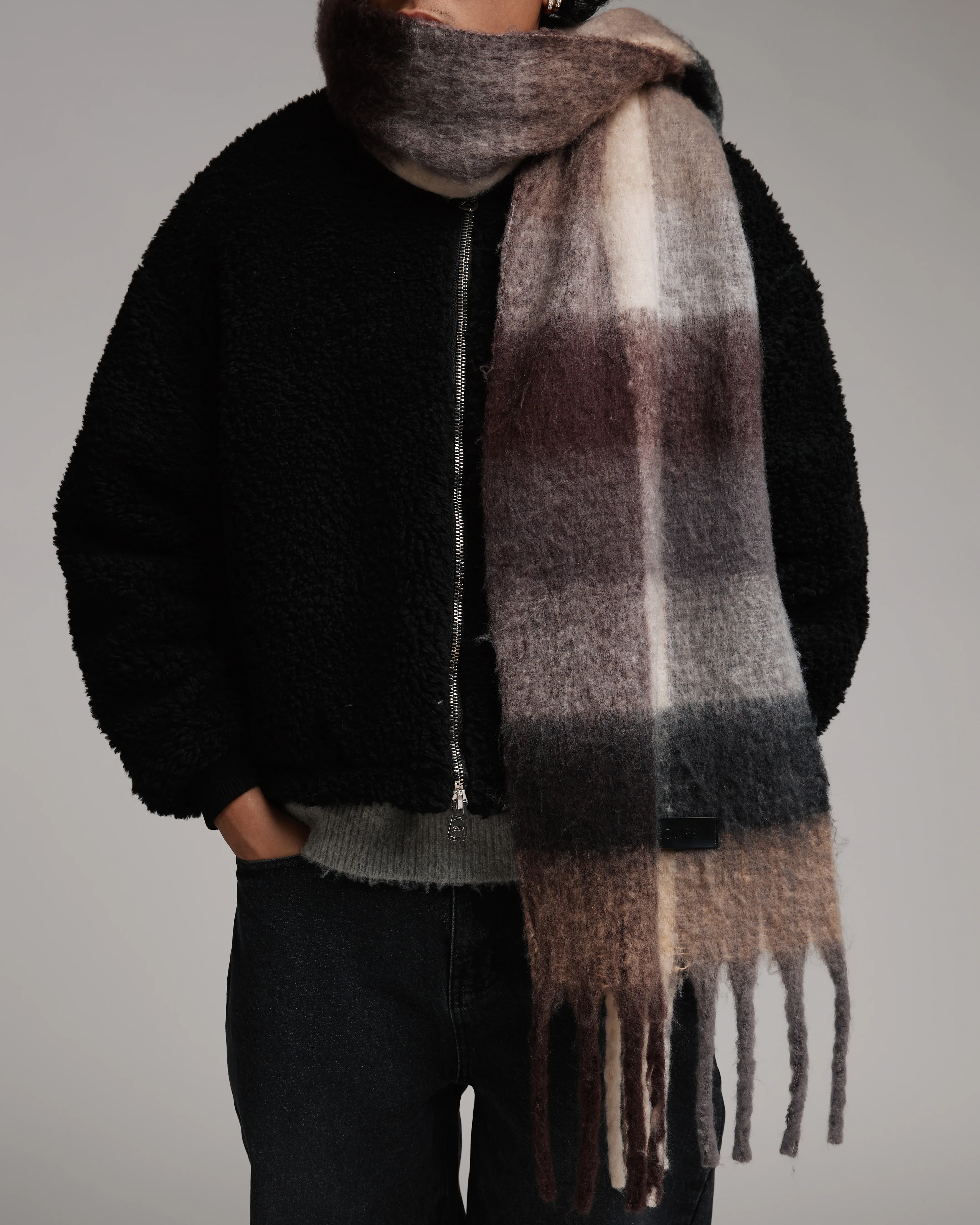 Oversized Scarf - Burgundy/Grey