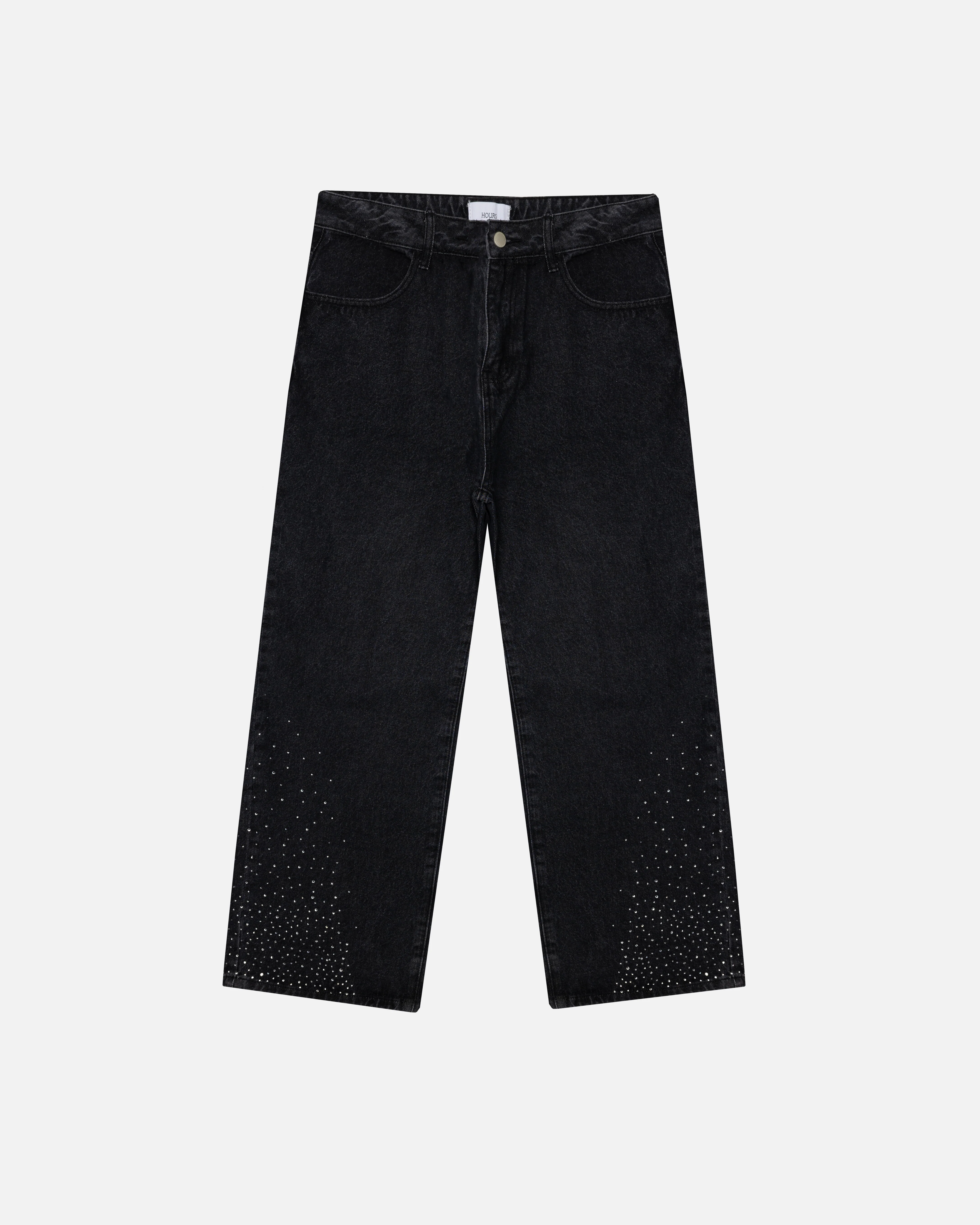 Rhinestone Baggy Denim - Washed Black