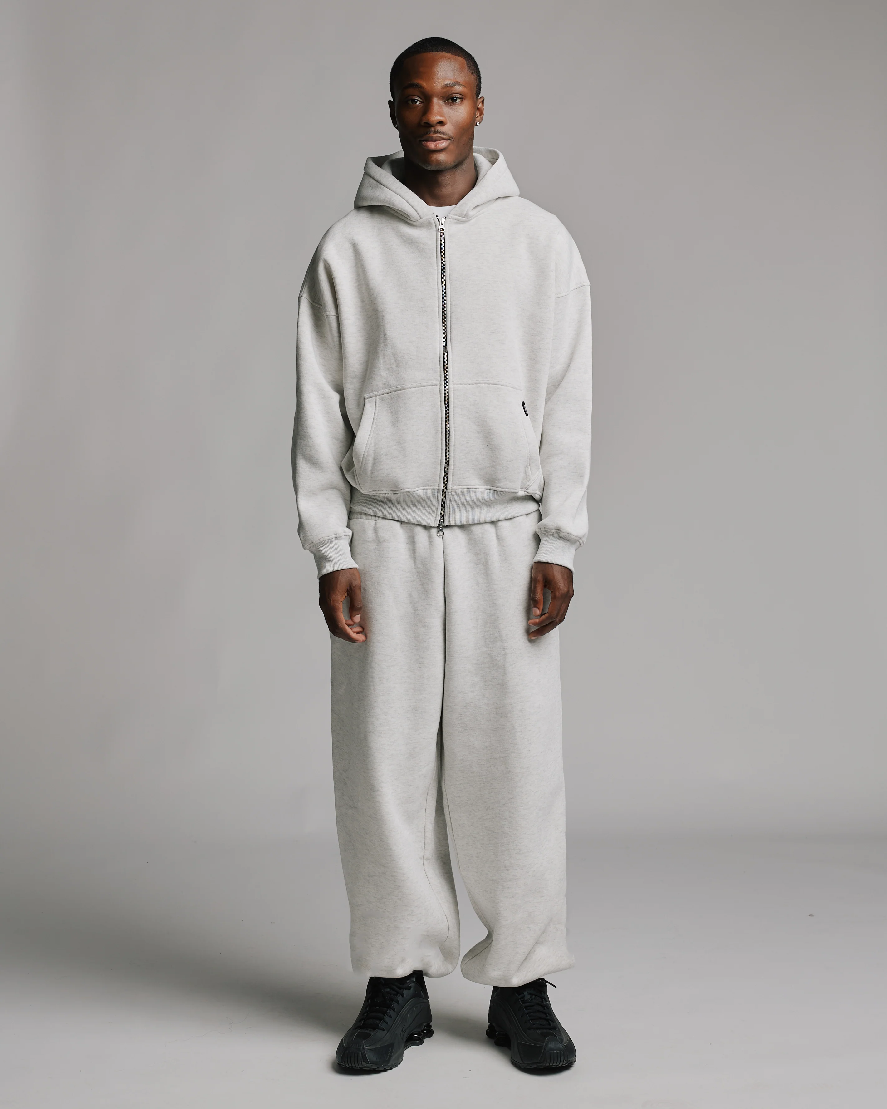 Drop Shoulder Zip Hoodie - Ash