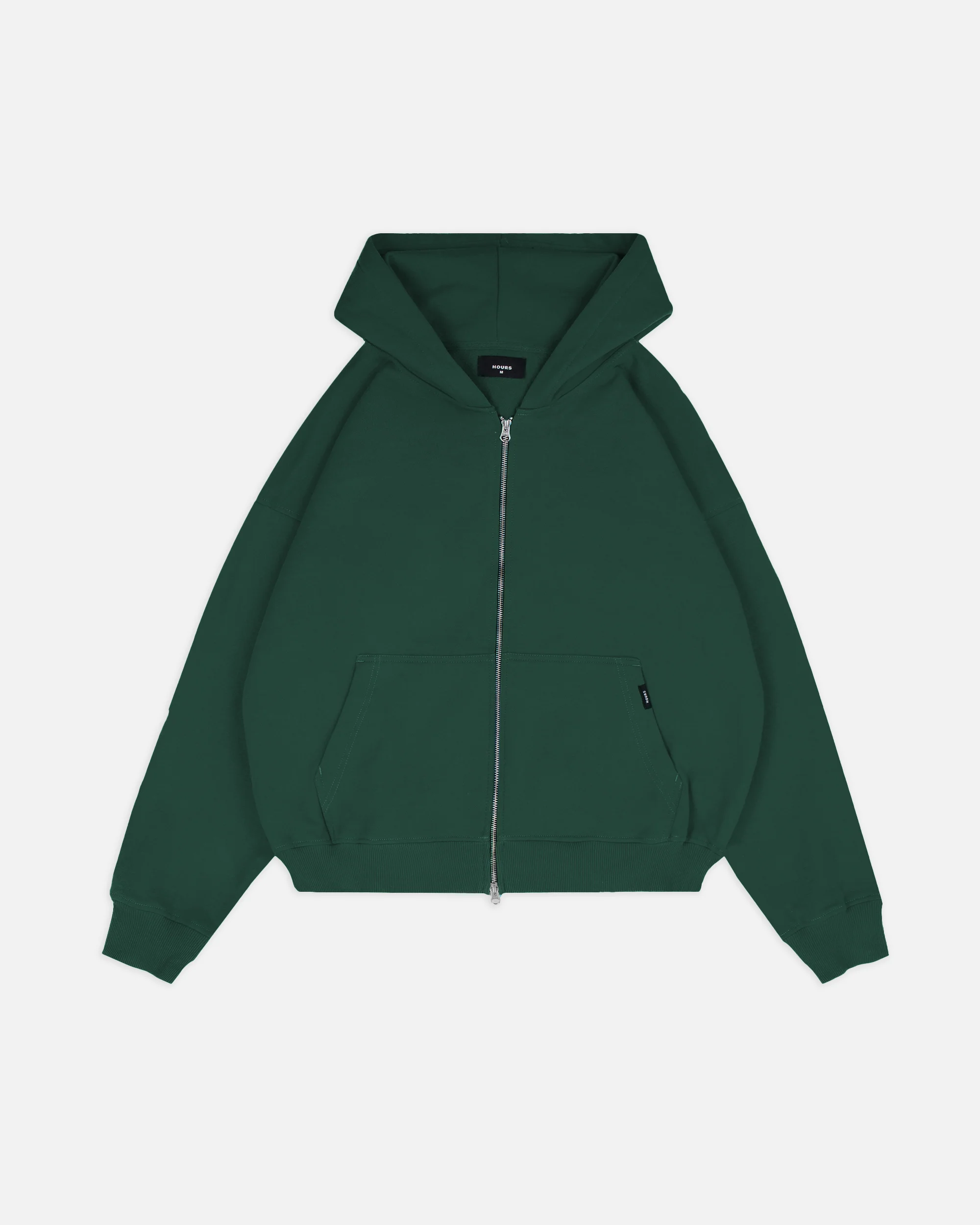 Drop Shoulder Zip Hoodie - Forest Green