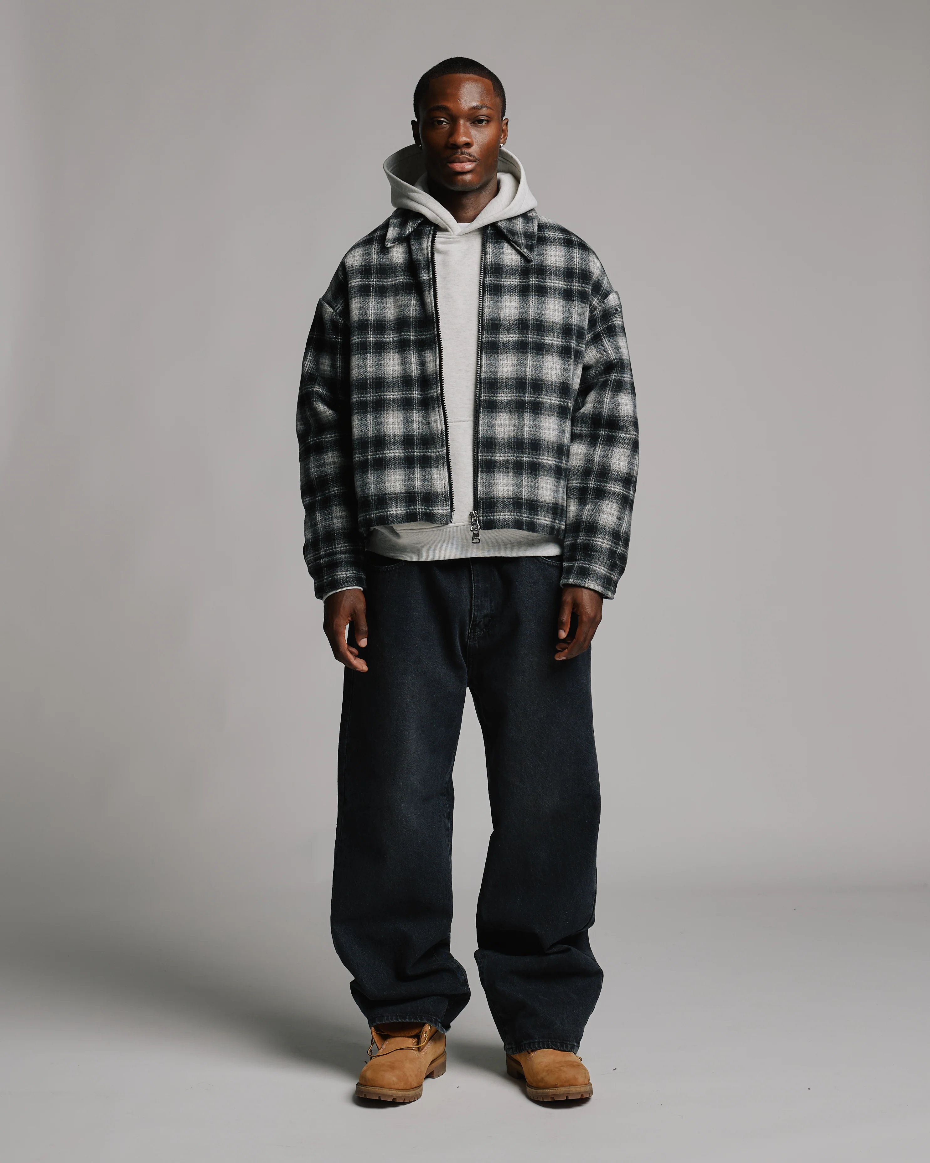 Flannel Zip Overshirt - Black