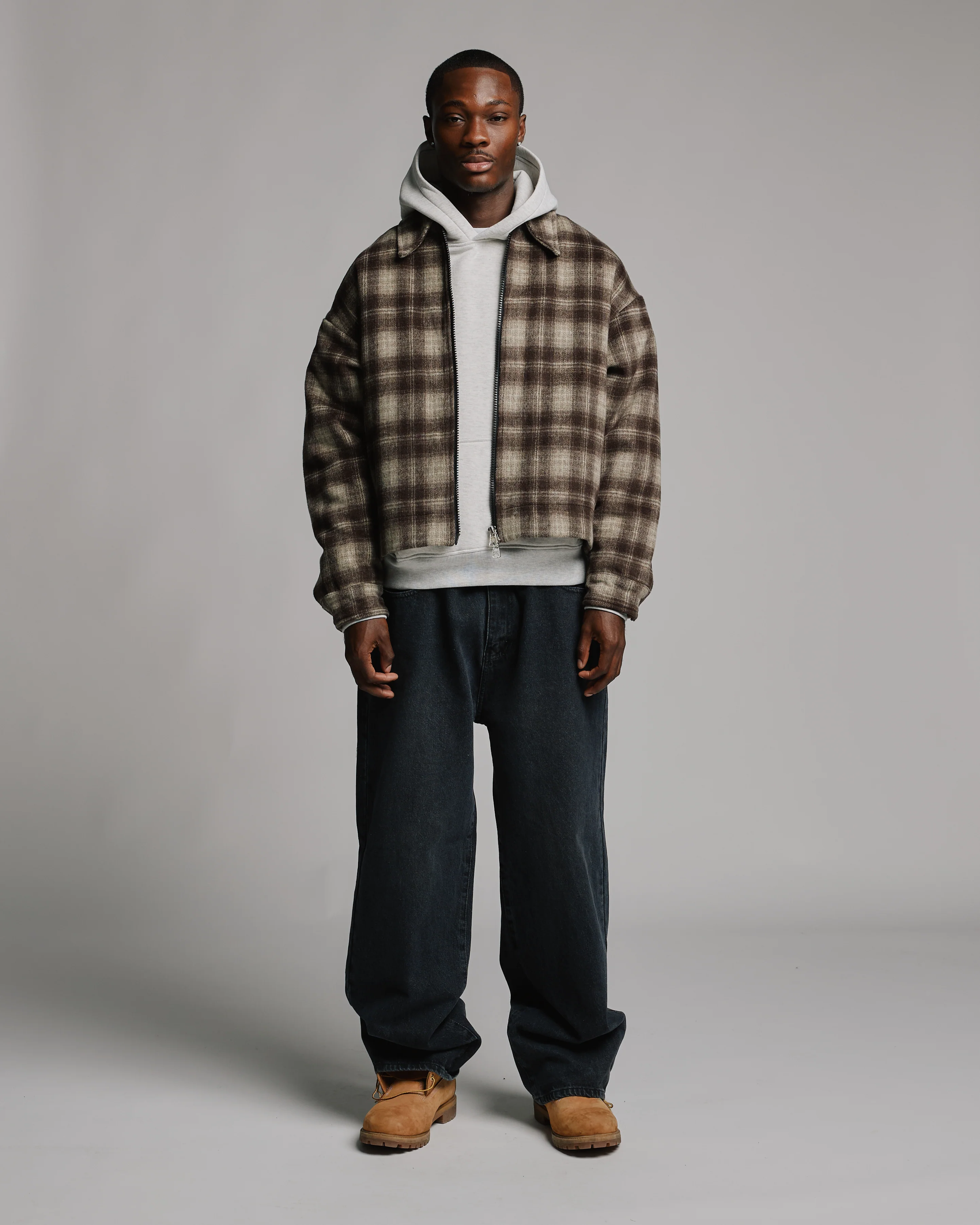 Flannel Zip Overshirt - Brown